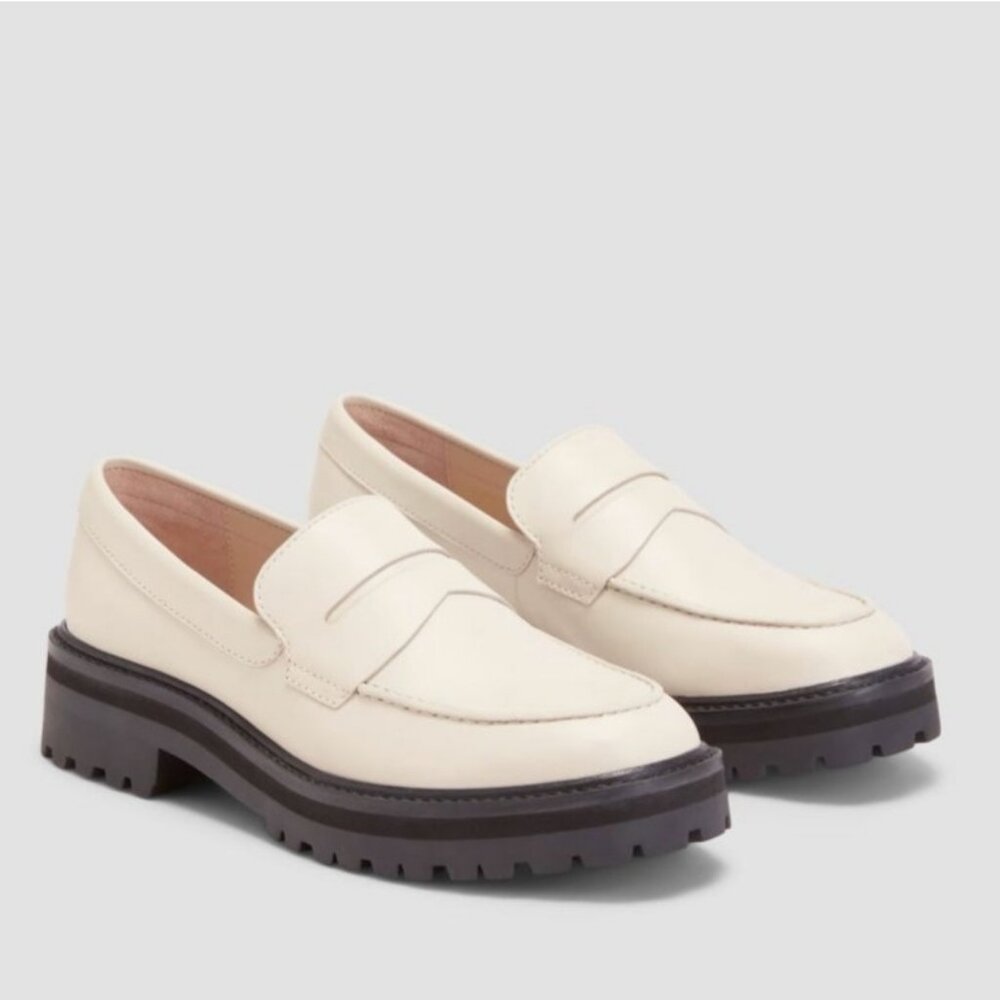EVERLANE The Lug Sole Loafer 9.5 Chunky Parchment Cream Ivory Leather Platform